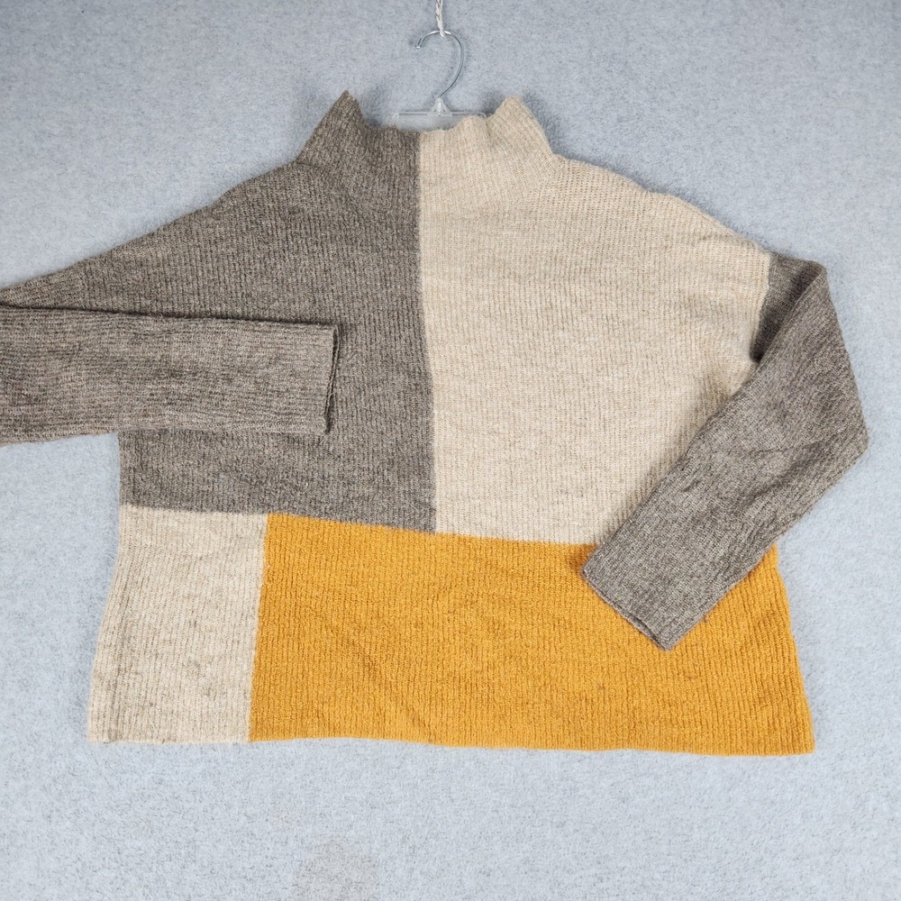 Angeleno Sweater Womens XL Multi Colorblock Ribbed Knit Wool Blend Mock Neck